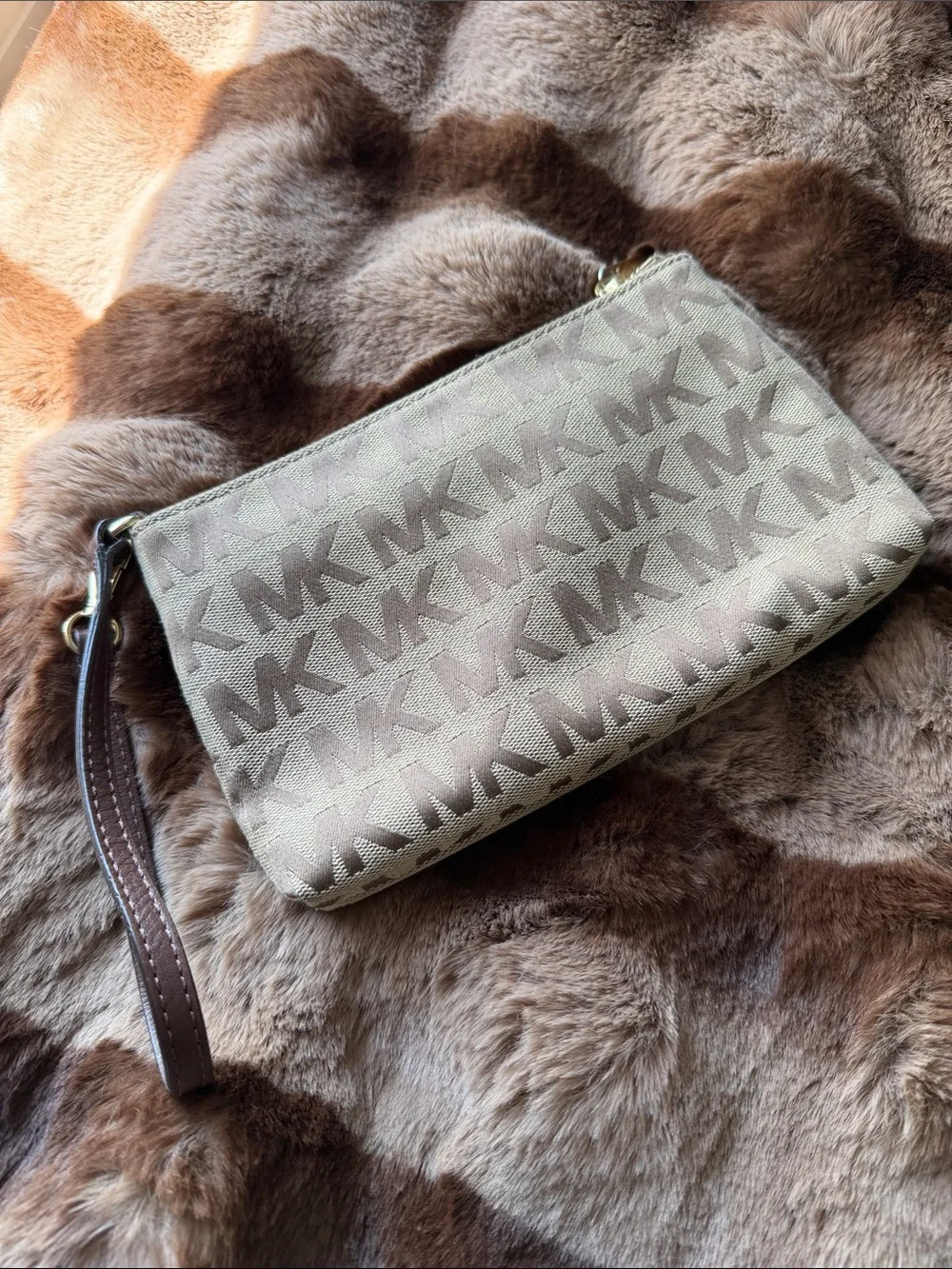 Michael Kors Taupe/Brown MK Signature Wristlet